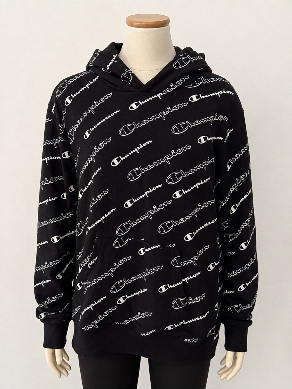 Champion Black Allover Logo Hoodie - kids